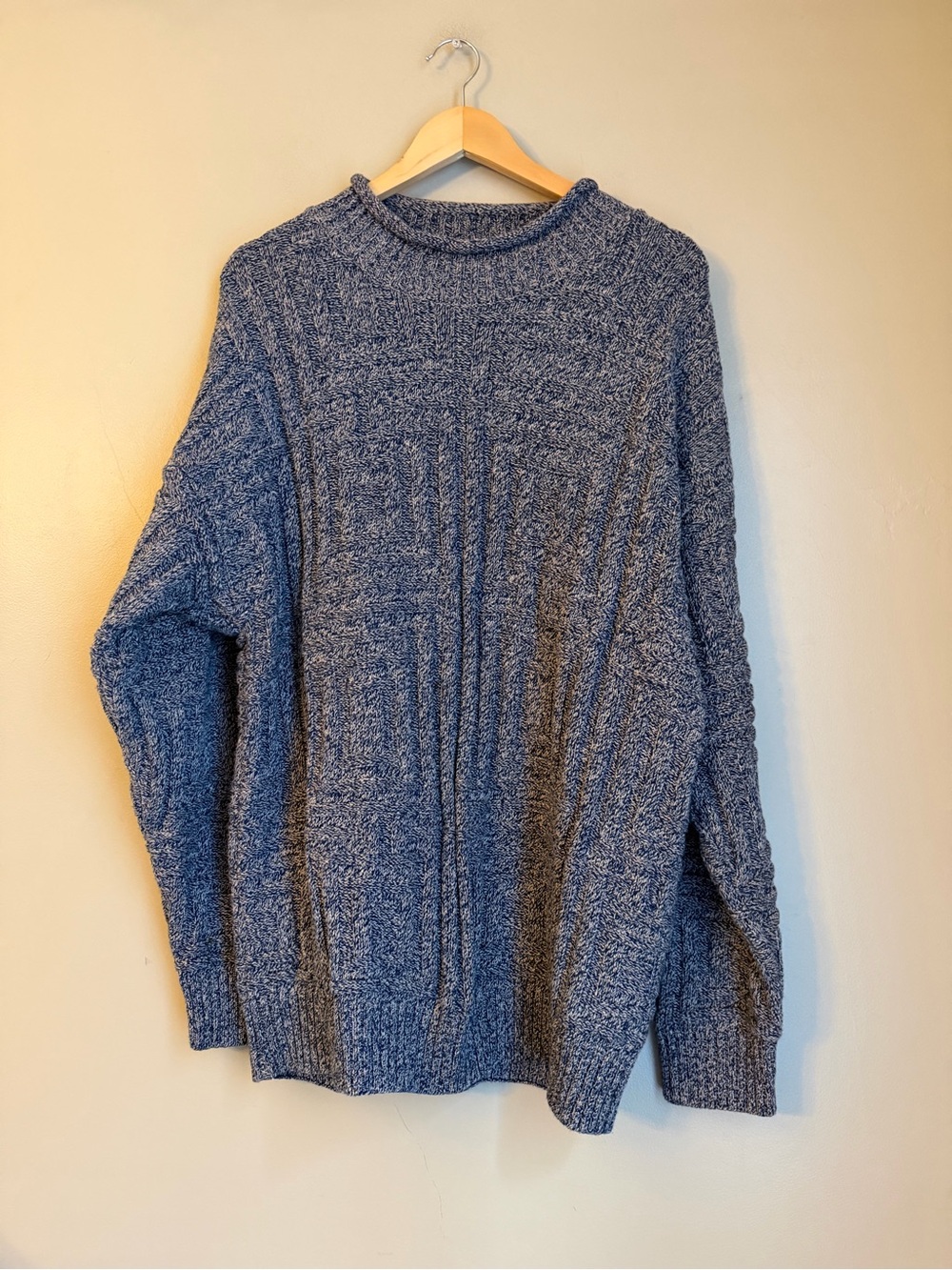 Eddie Bauer Vtg 90s Blue Mock Neck Sweater Large Textured Minimalist Tech Preppy